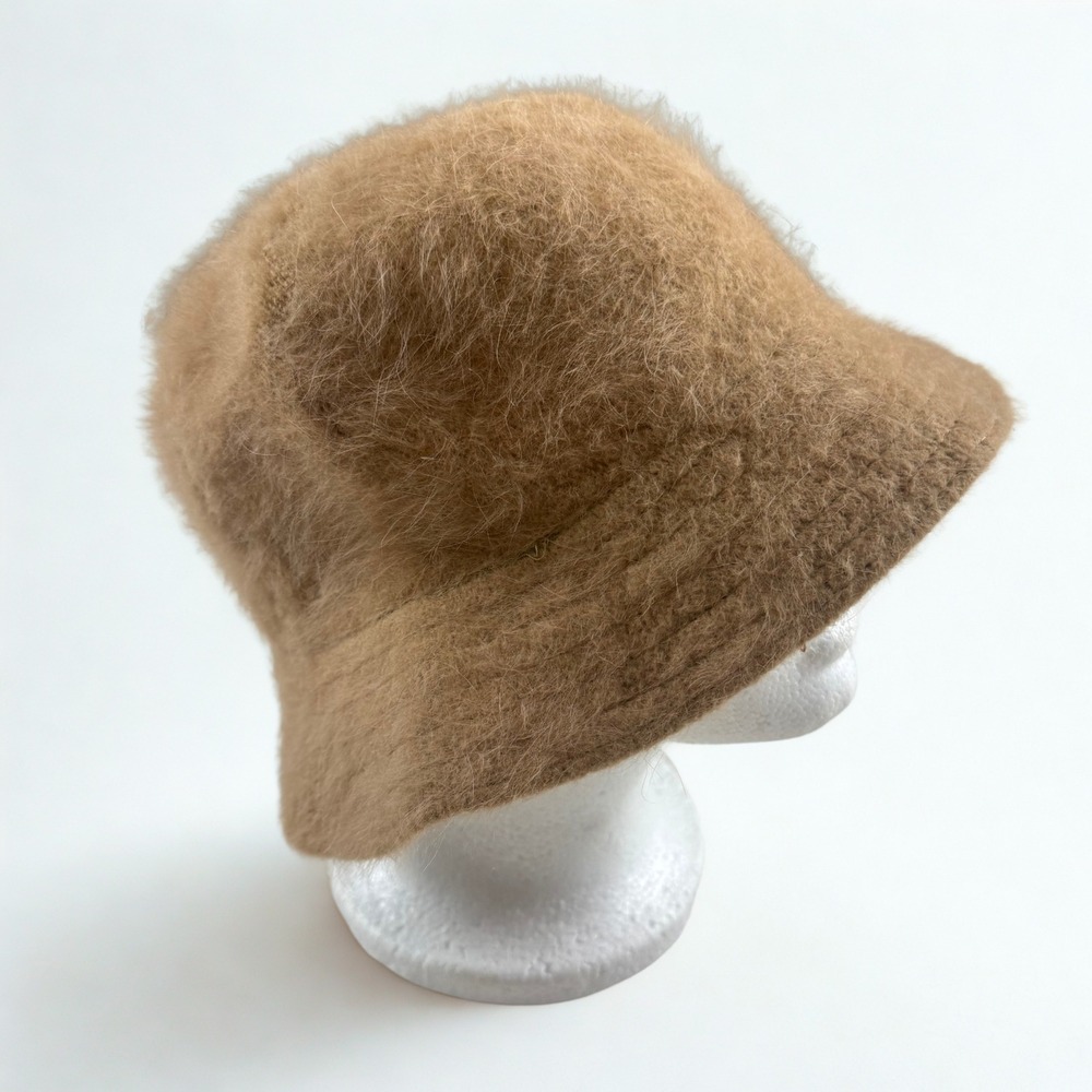 Fuzzy Angora Blend Bucket Hat Womens OS Camel Tan D.N.Y. Bell Cloche Winter Chic